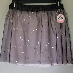 SO Girls’ Size 10/12 Grey Shimmery Sequined Tulle Party Skirt – NWT